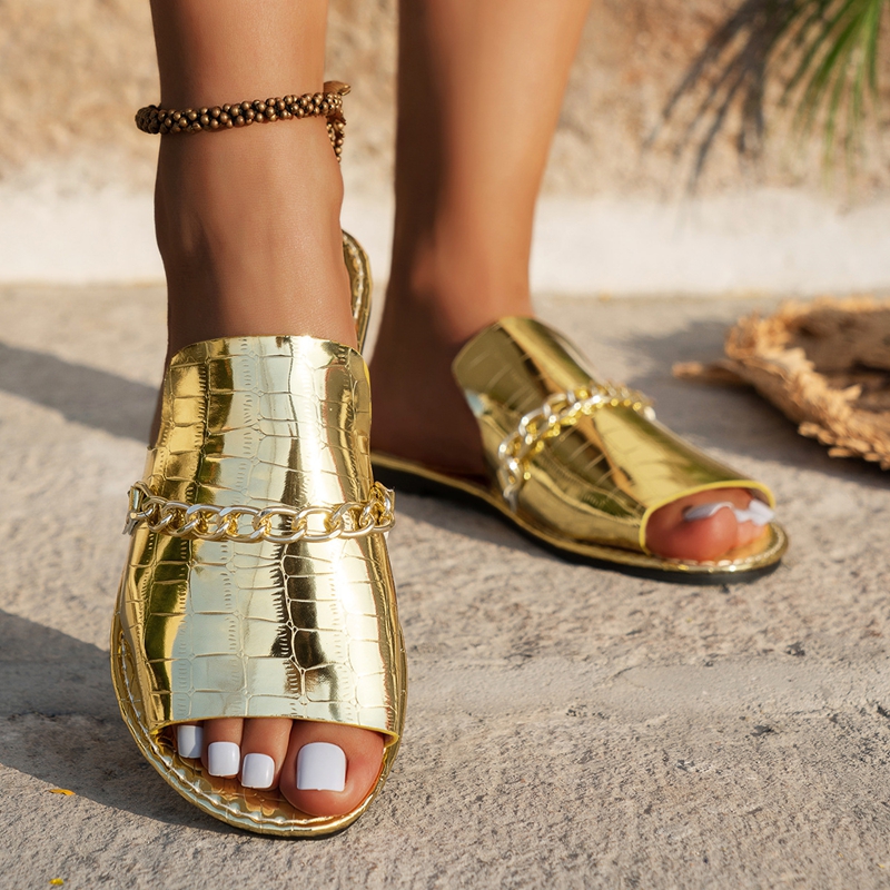 Women's Glitter Gold Slippers  - Gold Chain Sandal 评论和价格