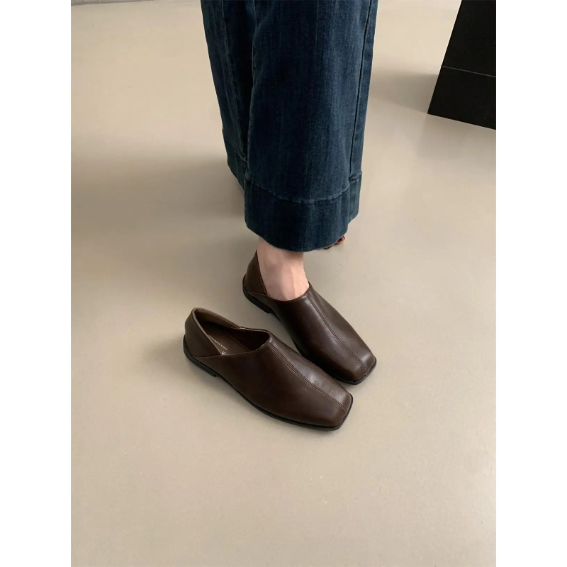 Retro Square Head Flat Leather - Shoes For Women Flats 评论和价格