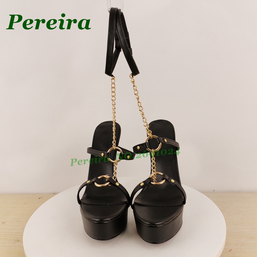 Women's Black Platform Stilett - Gold Chain Sandal 评论和价格