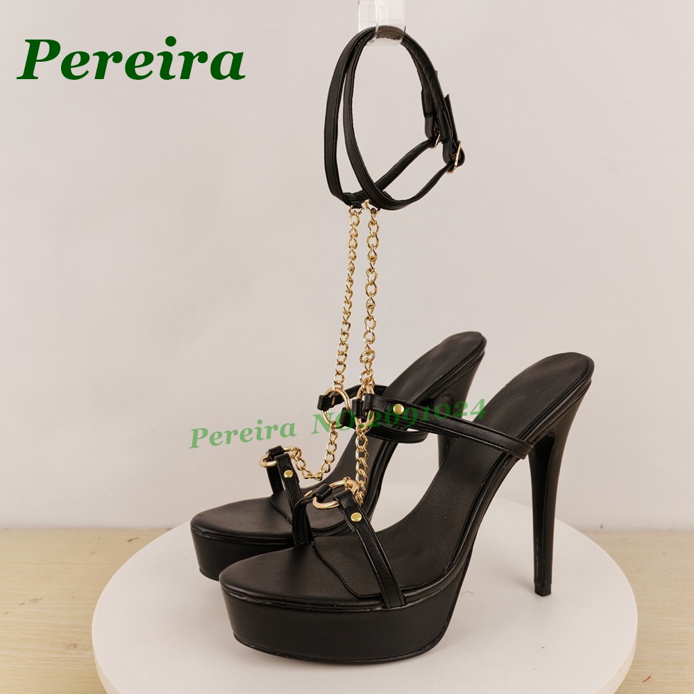 Women's Black Platform Stilett - Gold Chain Sandal 评论和价格