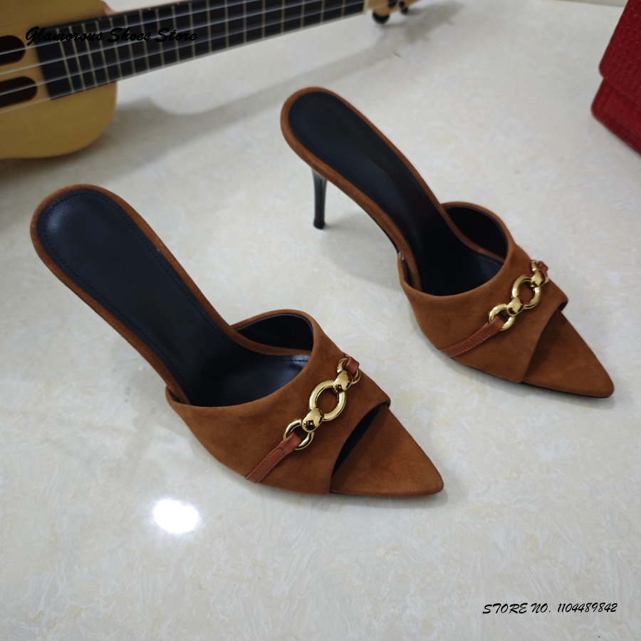 Metal Buckle Kid Suede Stilett - Women'S Shoes Paris 评论和价格