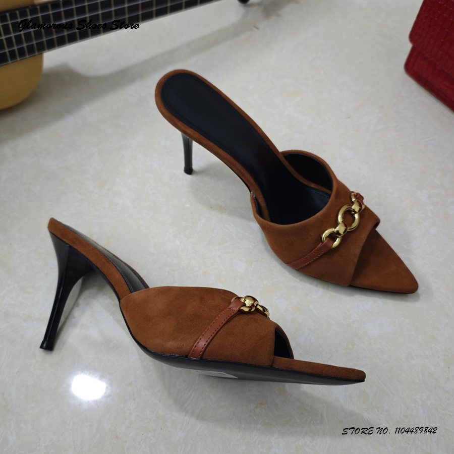 Metal Buckle Kid Suede Stilett - Women'S Shoes Paris 评论和价格