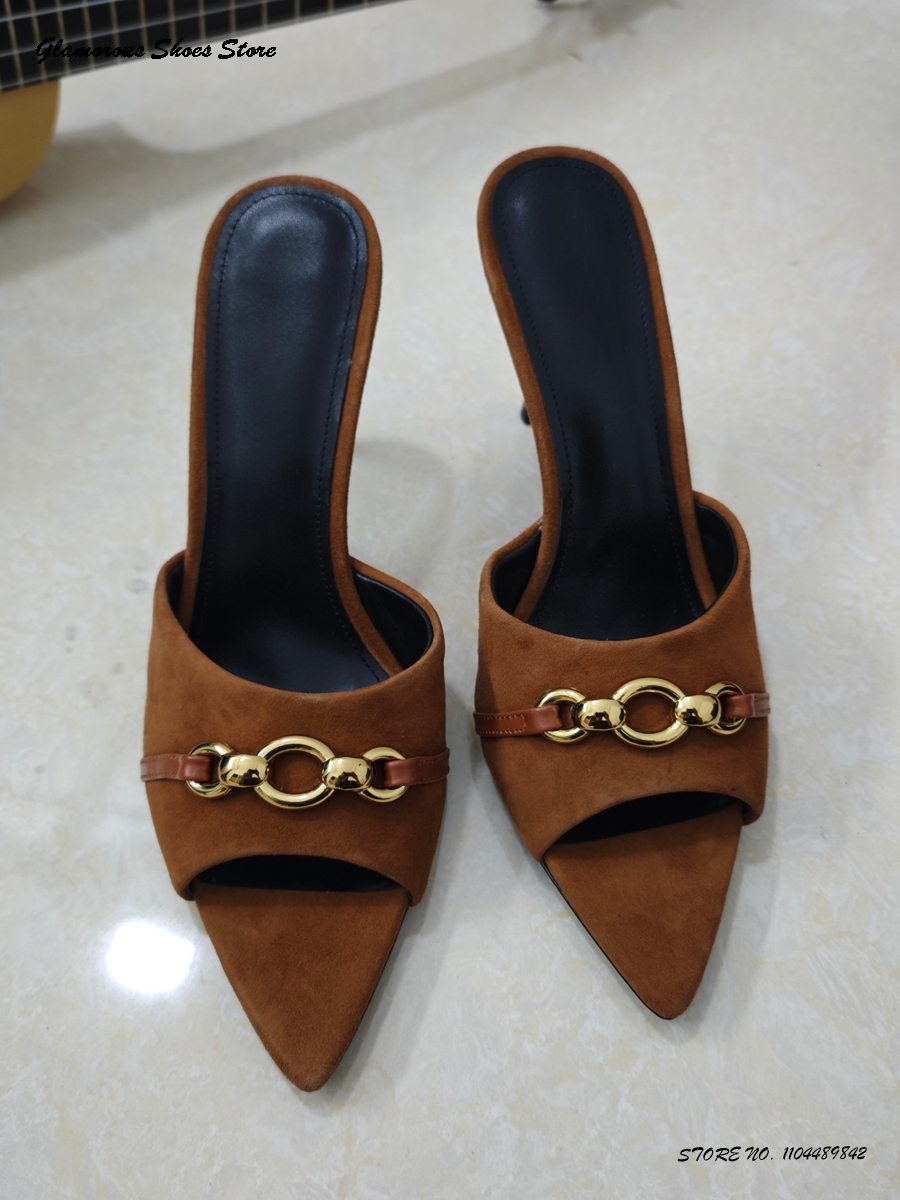 Metal Buckle Kid Suede Stilett - Women'S Shoes Paris 评论和价格