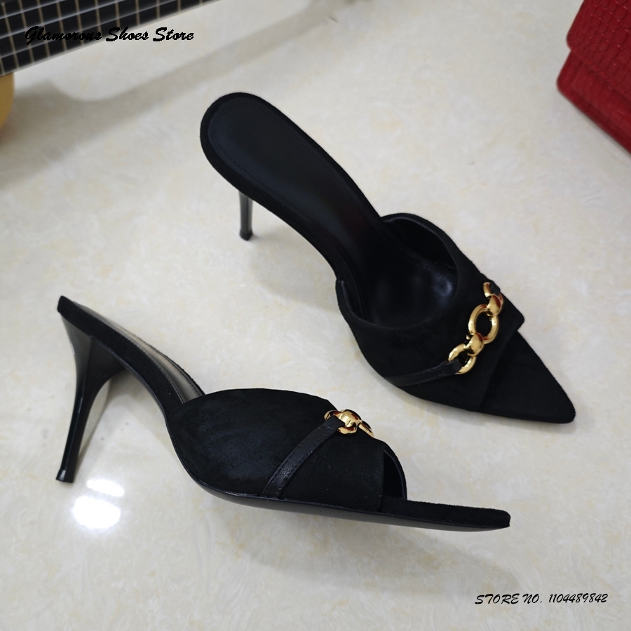 Metal Buckle Kid Suede Stilett - Women'S Shoes Paris 评论和价格