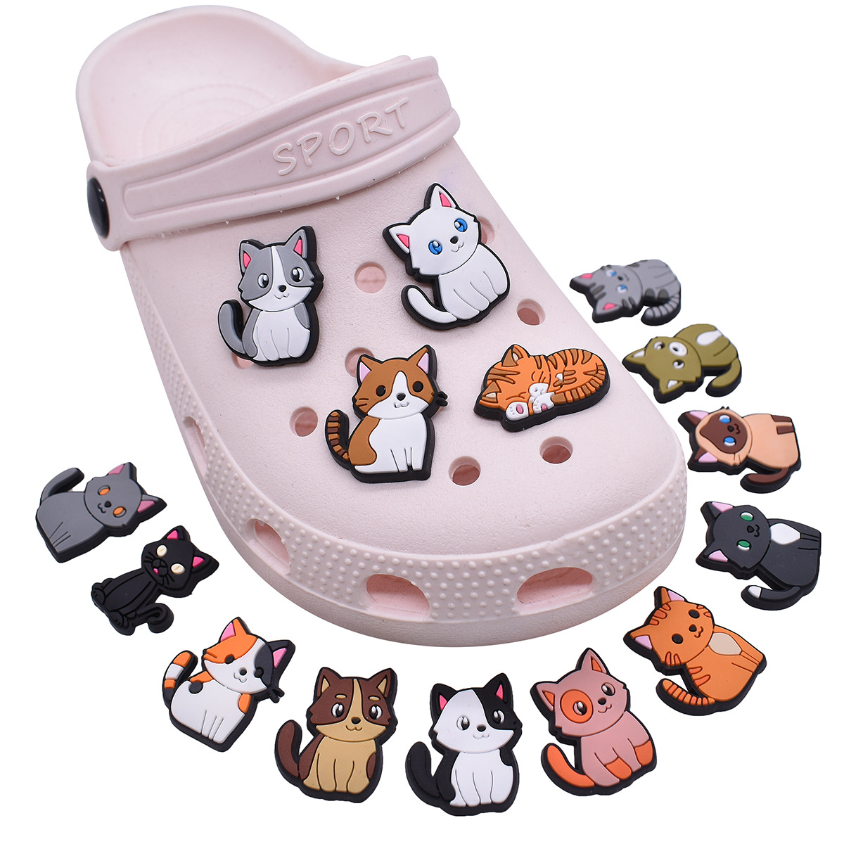 1Pcs PVC Cute Cats Shoes Charm - Croc Style Clog 评论和价格